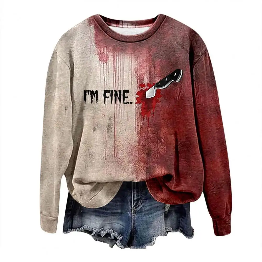 Halloween Cosplay Top Women's Halloween Bloodstain Print Sweatshirt Haunted House Cosplay Top with 3d Design Round for Spooky