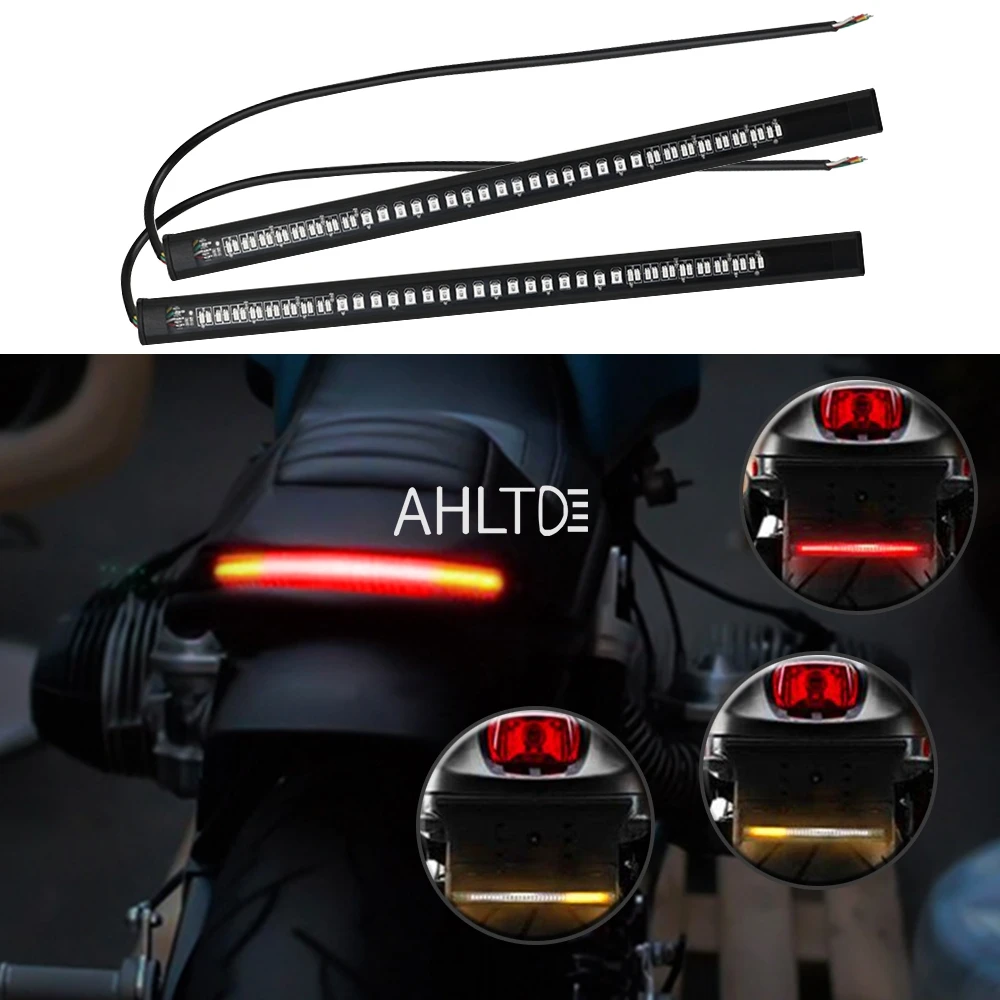 1/2Pcs Motorcycle Led Brake Lamp Turn Signal bulb 2835 3014 48SMD Waterproof Bar License Plate Red Yellow Tail light decoration
