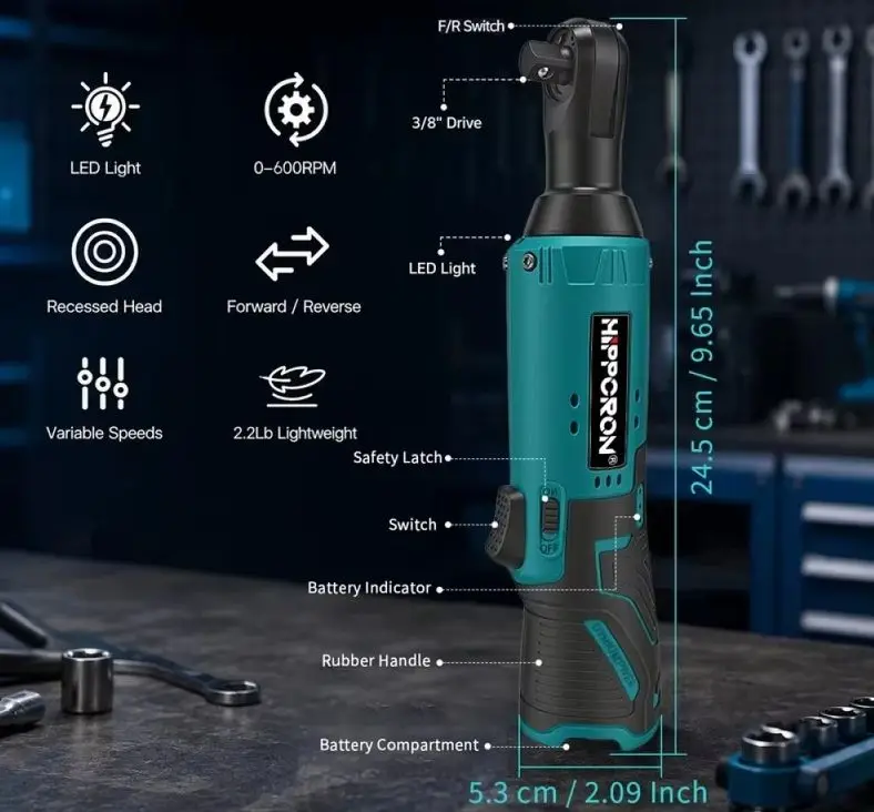 12V Cordless Electric Ratchet Wrench, 3/8