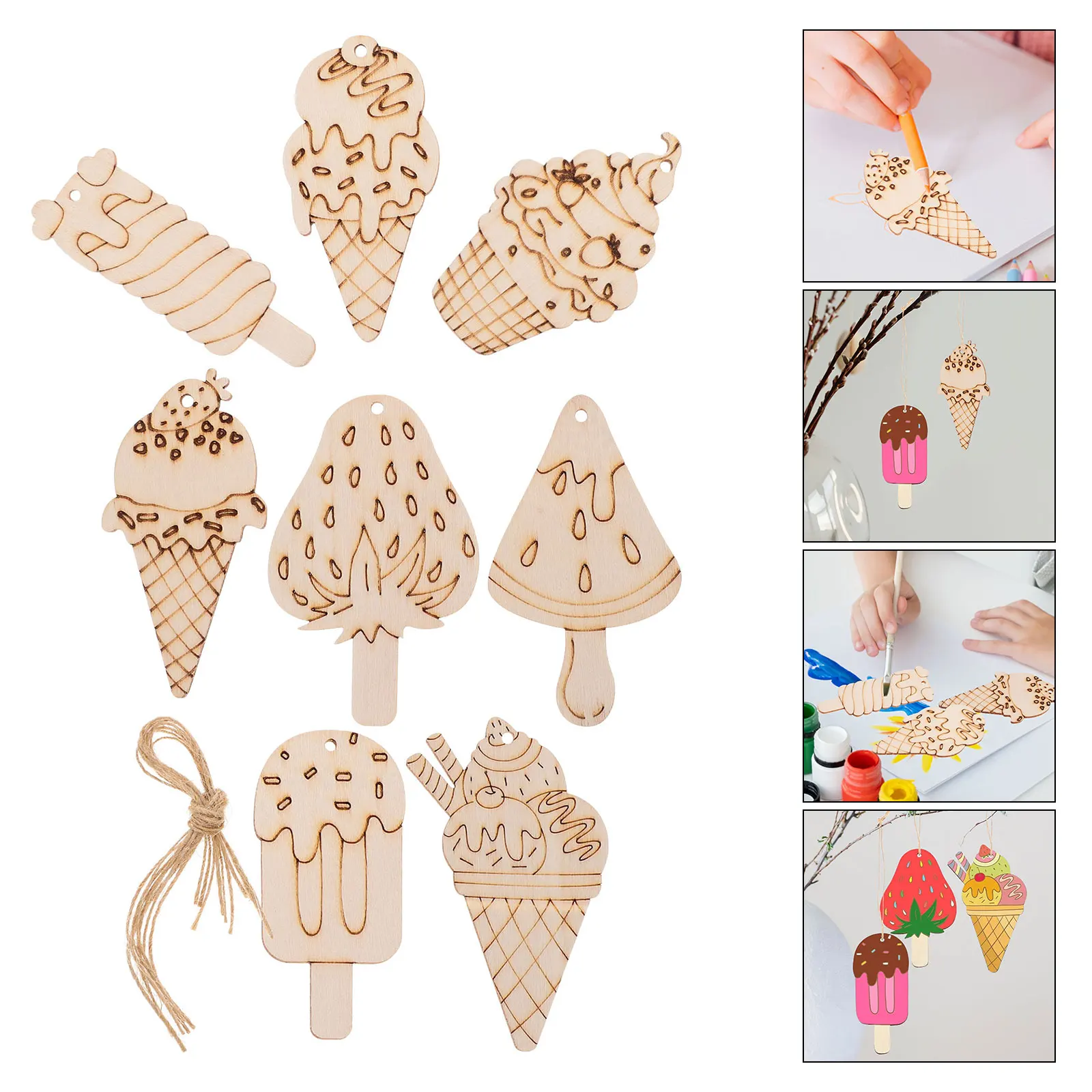 

1 set Unfinished Wood Cutouts Diy Wooden Slices Painting Craft Supplies Teen Creative Decoration Summer Home Decor