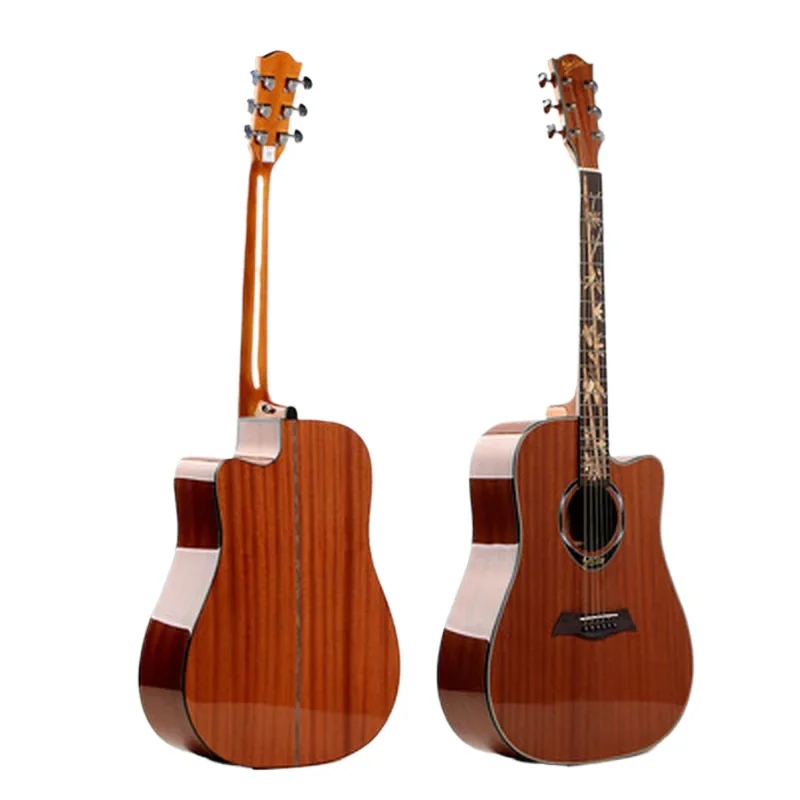 Guitar Acoustic Electric All Sapele Steel-String 41 Inches D-Body Guitarra 6 Strings Folk Pop Cutaway Install Pickup High Gloss