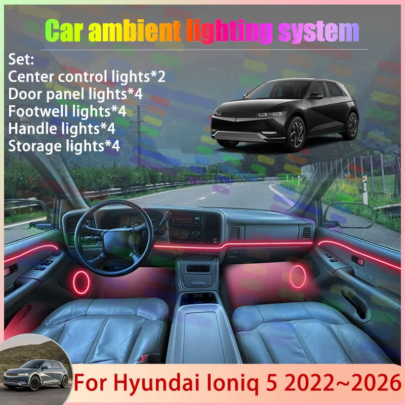 

For Hyundai Ioniq 5 NE 2022~2026 2023 2024 2025 2/18 in 1 Car Atmosphere Light Lamp RGB Shade Ensemble Streamer Atmosphere Set