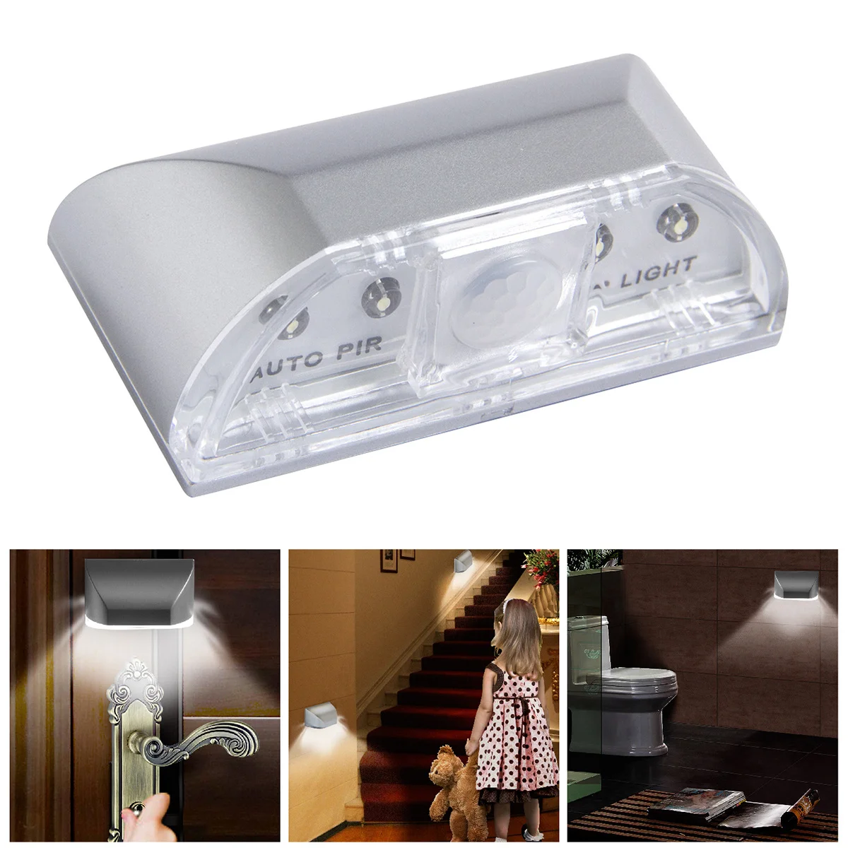 Lampada da buco della serratura a LED Argento Pir Lampada da serratura a infrarossi Sensore di movimento Lampada notturna automatica per scale da cucina
