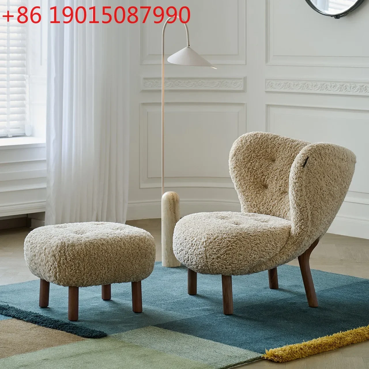 

Little Petra Leisure Chair French Retro Medieval Living Room Balcony Lazy Lamb Fleece Fabric Single Sofa Chair