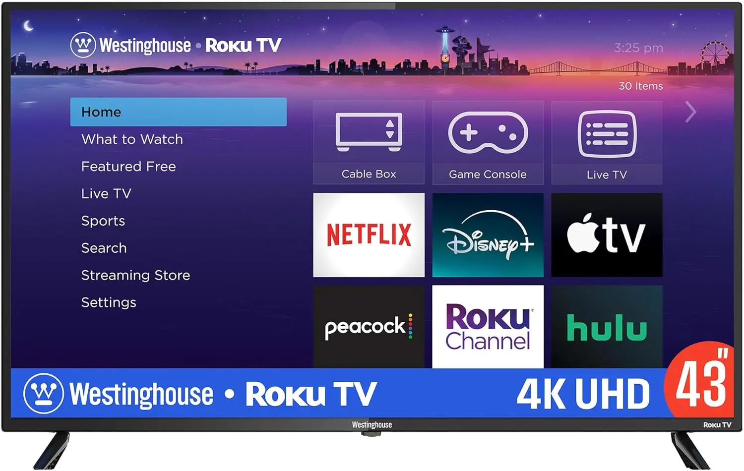 

Телевизор Roku — 43-дюймовый Smart TV, светодиодный телевизор 4K UHD с подключением к Wi-Fi и мобильным приложением, телевизор с плоским экраном, совместимый с комплектом Apple Home,