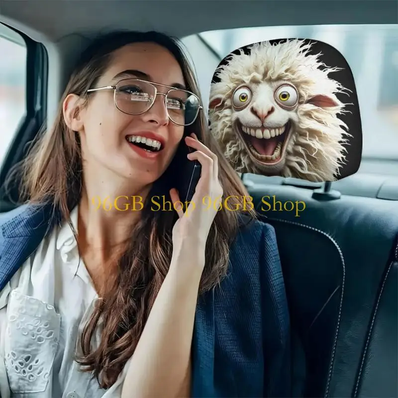 96GB Easy To Clean Elegant Comfortable Polyester Auto Headrest Guards Protectors With Unique Cow And Sheep Designs 1 Pair