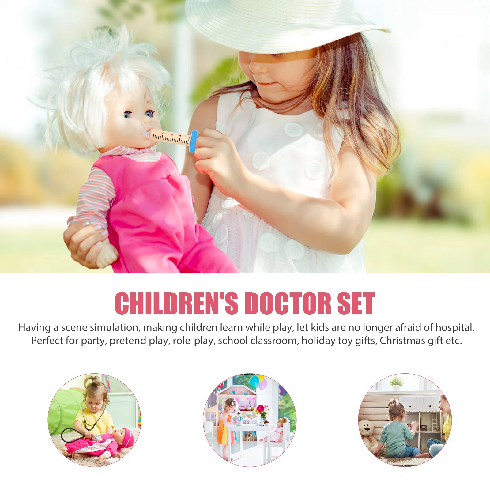 Ensemble de jouets de docteur en bois pour enfants, jeu de simulation pour filles, kit amusant pour enfants, coule en métal