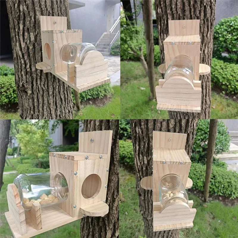 

A19F-Squirrel Feeding Box Durable Food Container Wooden Squirrel Pet Food Storage Tools Squirrel Bird Feeder Durable