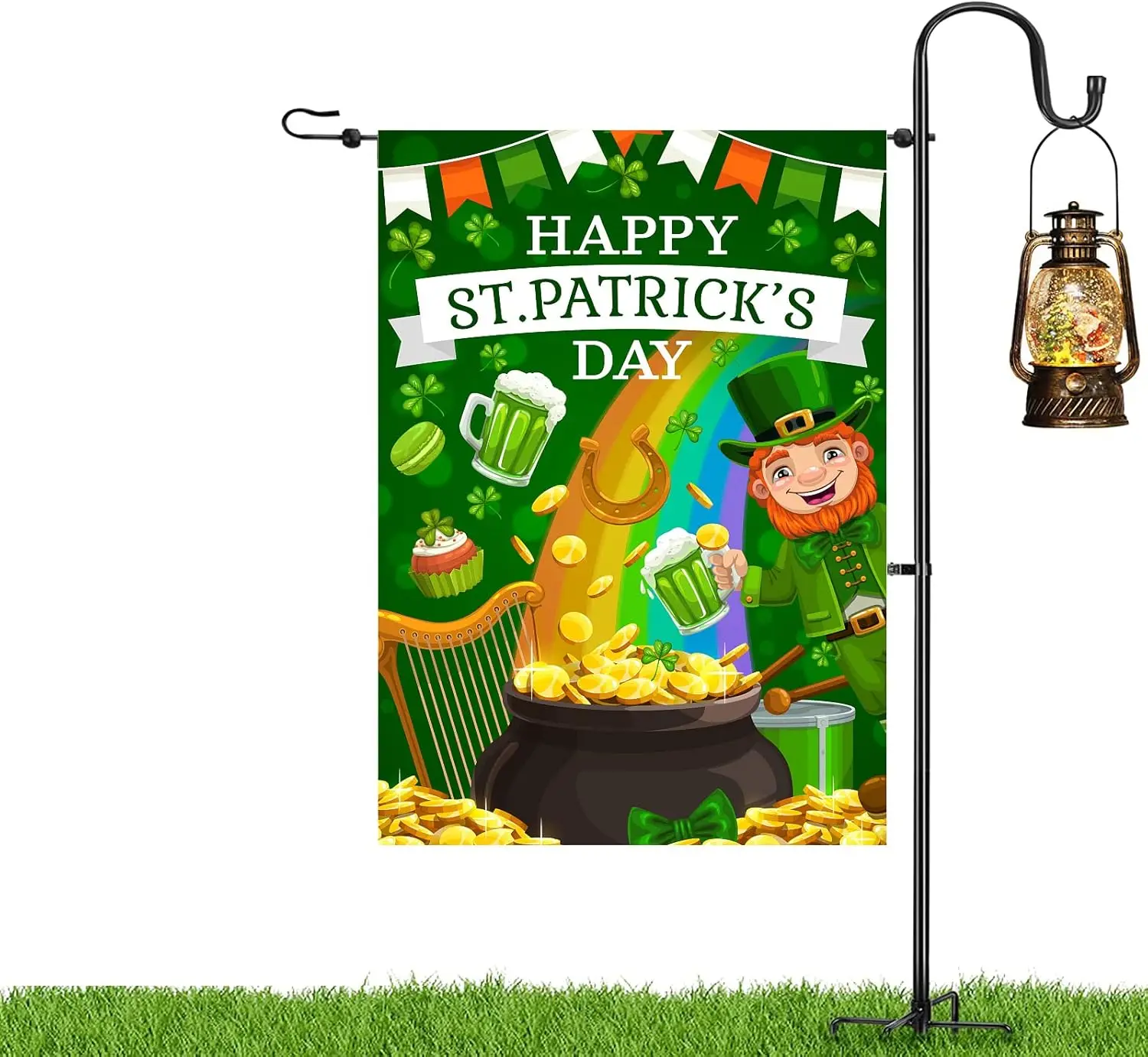 St Patricks Day Garden Flag 28 x 40 Double Sided,Large Happy St.patrick's Day Outdoor decorations Yard Flags cute st pat WWP zzo