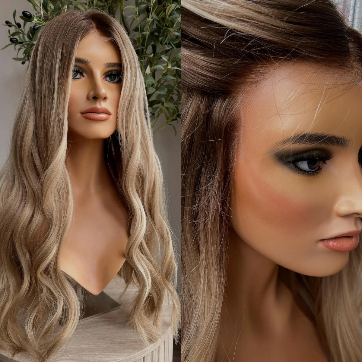 24 Inches Natural Hairline Women Wigs 13*4 HD Synthetic Hair Cosplay Glueless Ombre Ash Blonde Highlights Heat Resistant Fibre