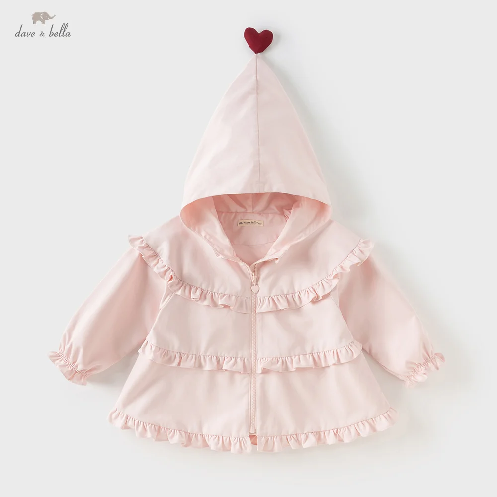 Dave Bella Children's Hooded Jacket Kids Coat Autumn Gentle Sweet Cute Baby's Pink Windbreaker Party Fashion Outdoor DB3253535