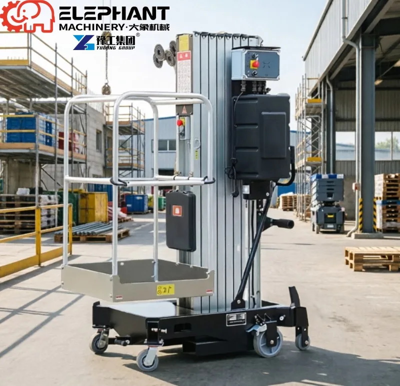 Dual Mast Alloy Vertical Lifting Platform, Push Around Dual Mast Aluminum Aerial Lift 250kg Rechargeable Dual Mast Man Lift