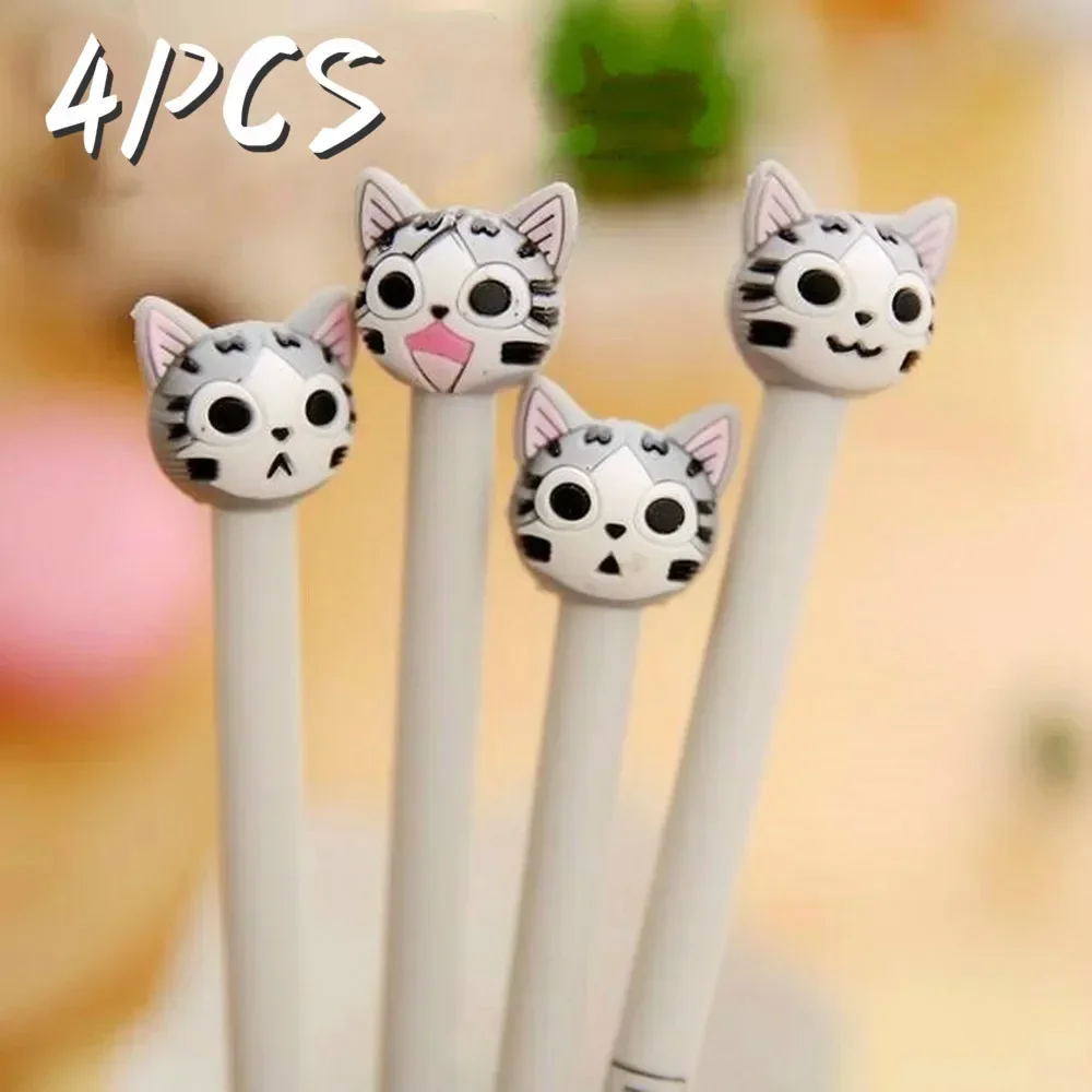 4pcs Cartoon Cute Cat Pen Korean Student Stationery Advertising Creative Bent School Office Writing Supplies Gel Birthday Gift