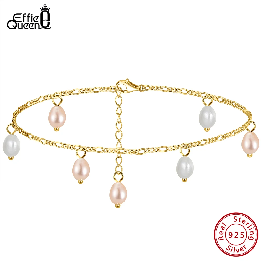 

Effie Queen 925 Sterling Silver Italian Figaro Chain Anklets with Pearl for Women Summer Ankle Bracelet On Leg Foot Jewelry SA49