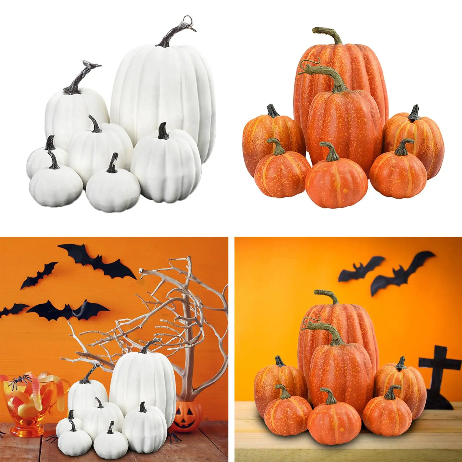 7Pcs Foam Faux Pumpkins Thanksgiving Seasonal Decoration Harvest Ornament