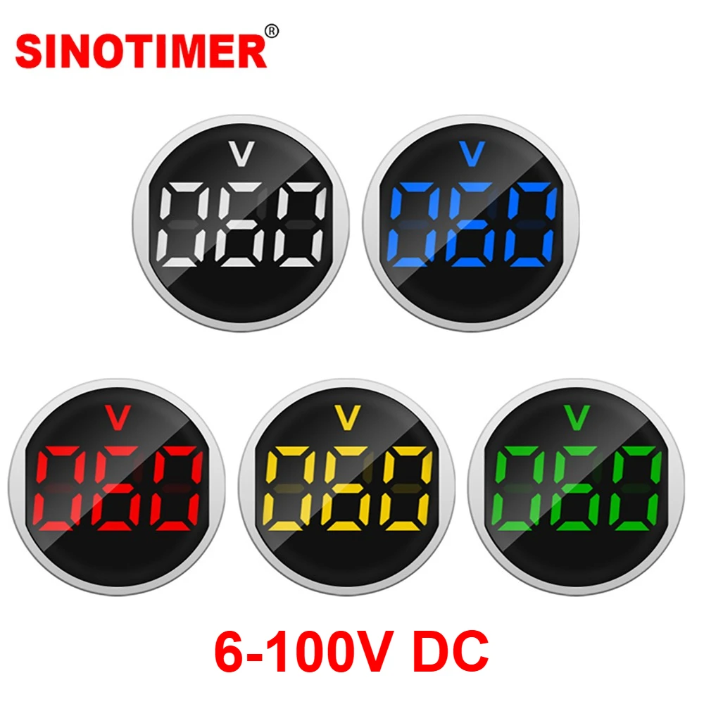 12V DC 24V Voltage Meters 6-100V Volt Indicator Signal Light 22mm Round Universal Voltmeter LED Digital Monitor Tester ST16VD-S