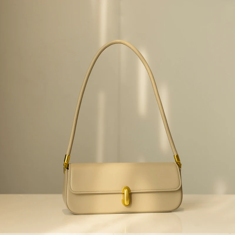 Elegant Underarm Bag - Women'S Solid Color PU Leather Shoulder Bag And Handbag With Simple Flap Closure