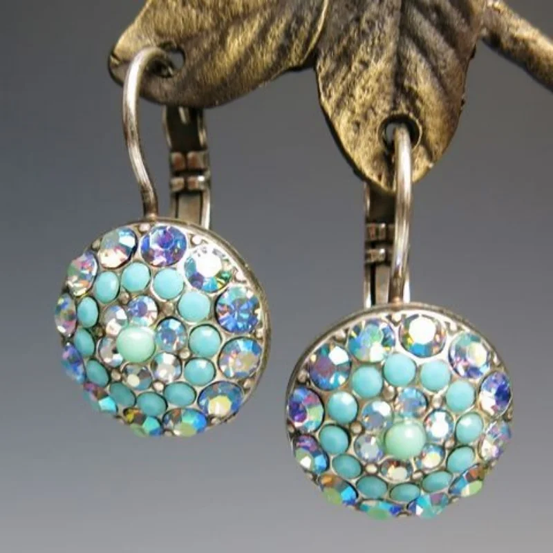 New Silver Gold Geometric multi-color Rhinestone Imitation Pearl Turquoise Paving Bead Earrings For women's Jewelry