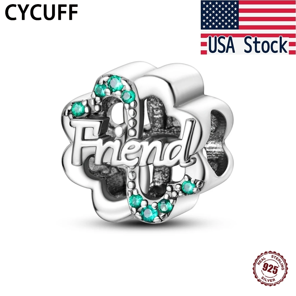 

CYCUFF 925 Sterling Silver Shining Green Zircon Friendship Original Jewelry Bracelet Beads Charms Fashion Fine DIY Women Gifts