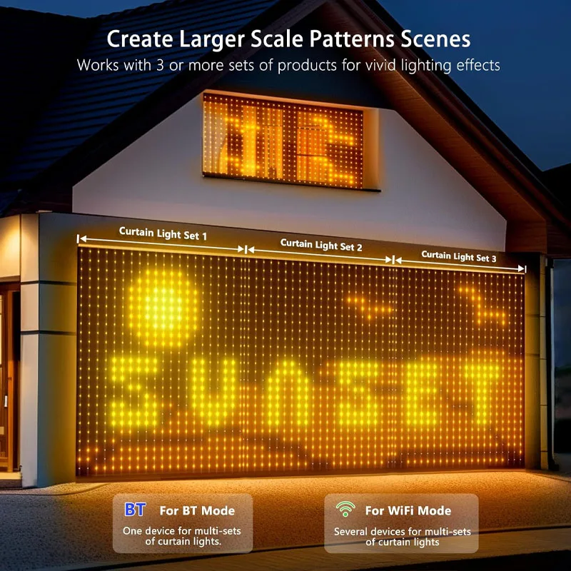 400LEDs Smart Curtain Lights Curtain String Lights Dynamic DIY Color Changing Pattern Text with APP Remote for Home Party Decor