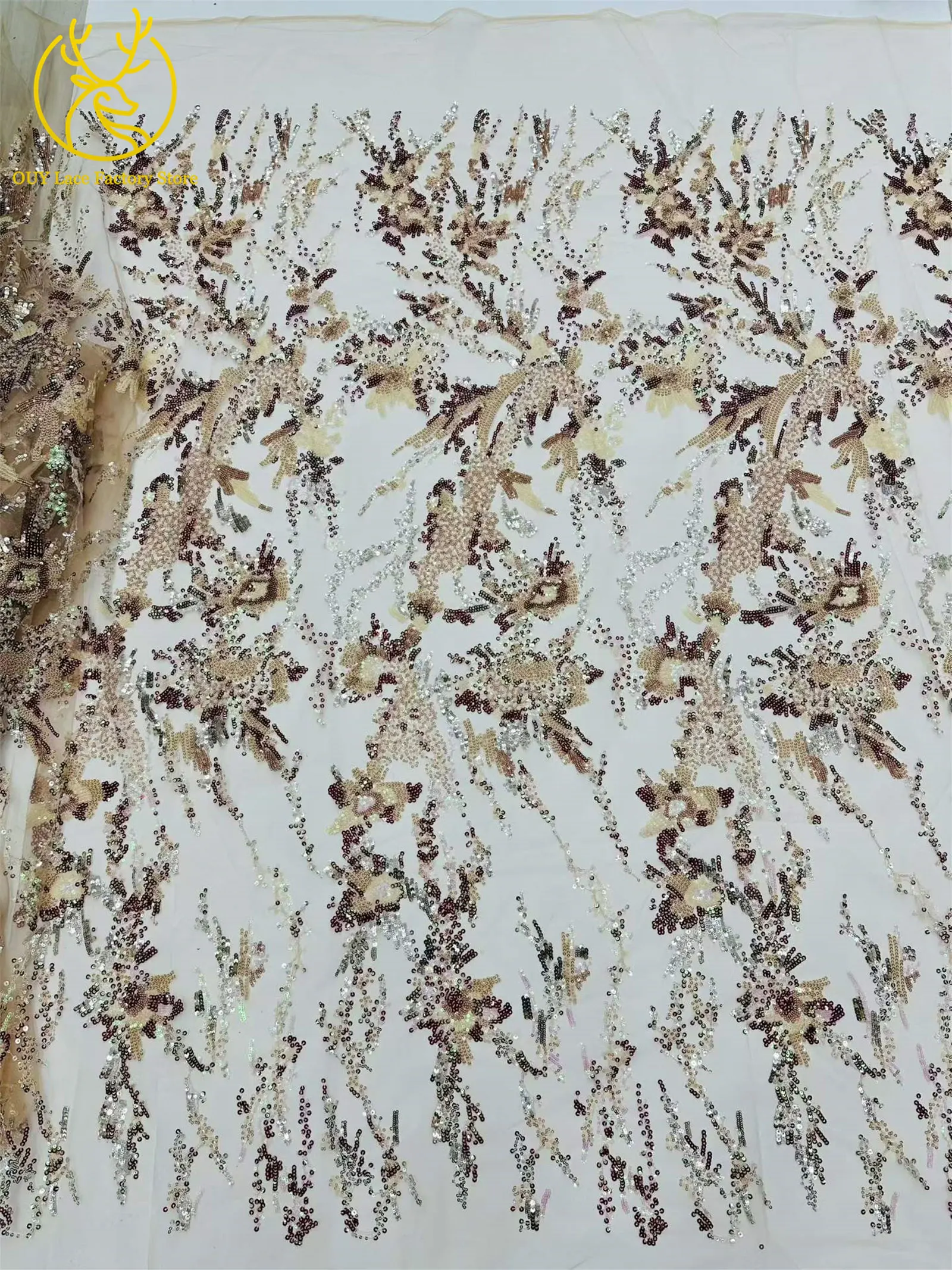 Roter afrikanischer Pailletten-Spitzenstoff, 5 Yards, hochwertiger, eleganter französischer Stickerei-Spitzenstoff für Hochzeits- und Abendkleider zum Nähen – Detail 17