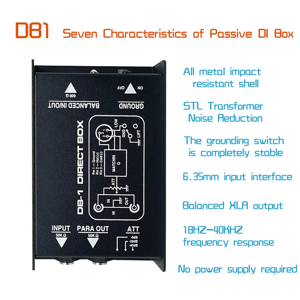 Professional Single Channel Passive DI-Box Direct Injection Audio Box Balanced & Unbalance Signal Converter XLR TRS Interfac