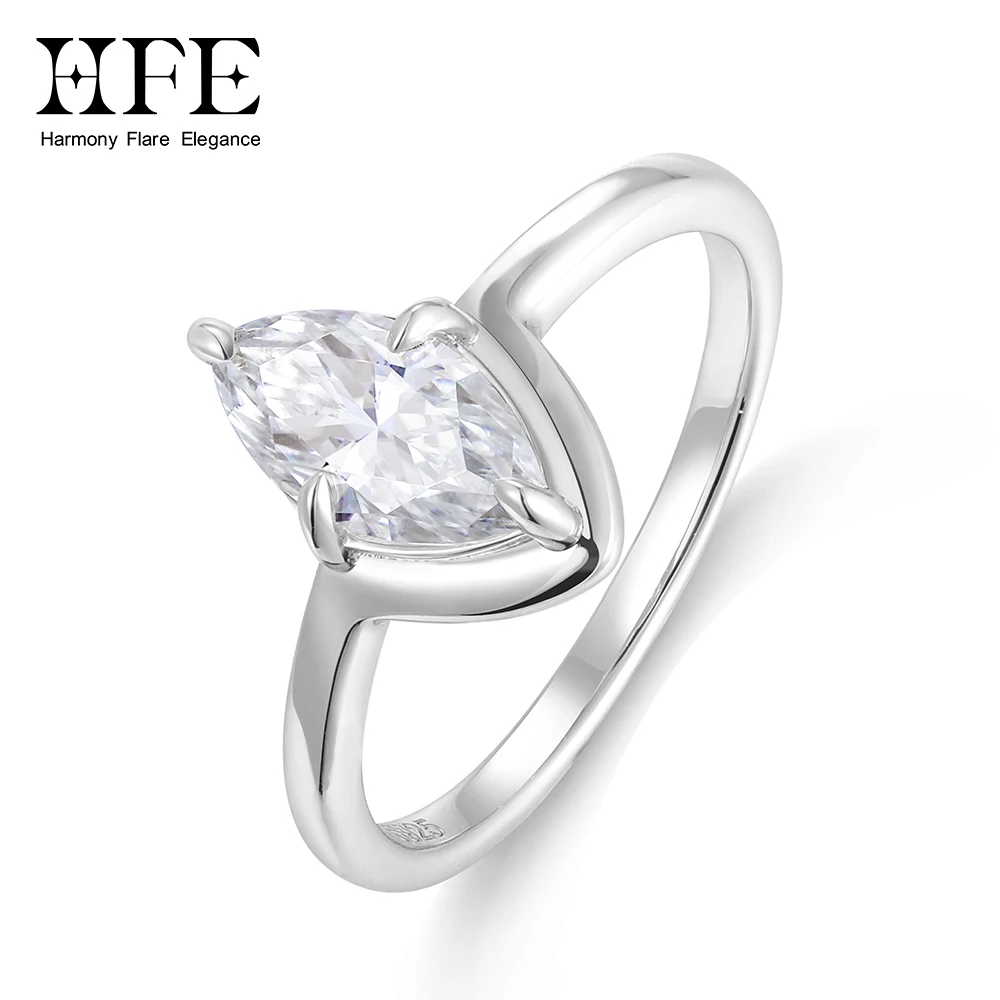 HFE 1ct Marquise Cut Moissanite Ring for Women S925 Sterling Silver D Color VVS1 Lab Diamond Rings Wedding Promise Bride Jewelry