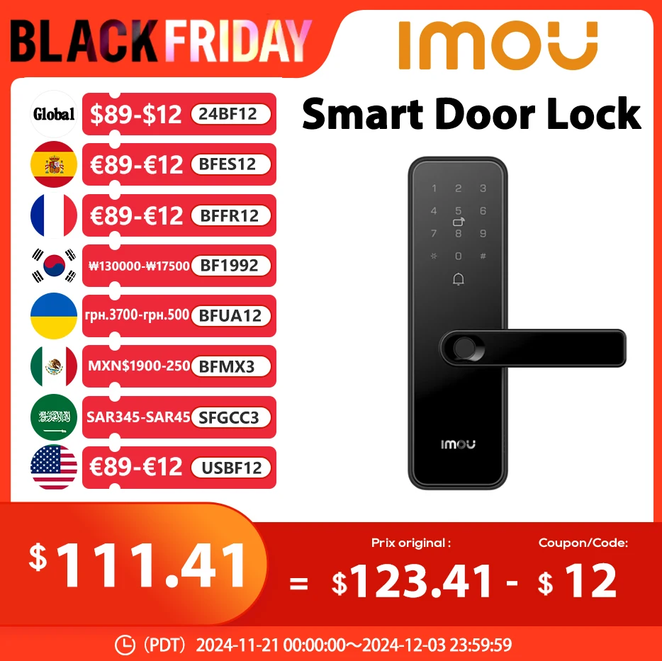 IMOU Wifi Electronic Smart Door Lock With Biometric Fingerprint / Smart Card / Password / Key Unlock/ USB Charge Home Security