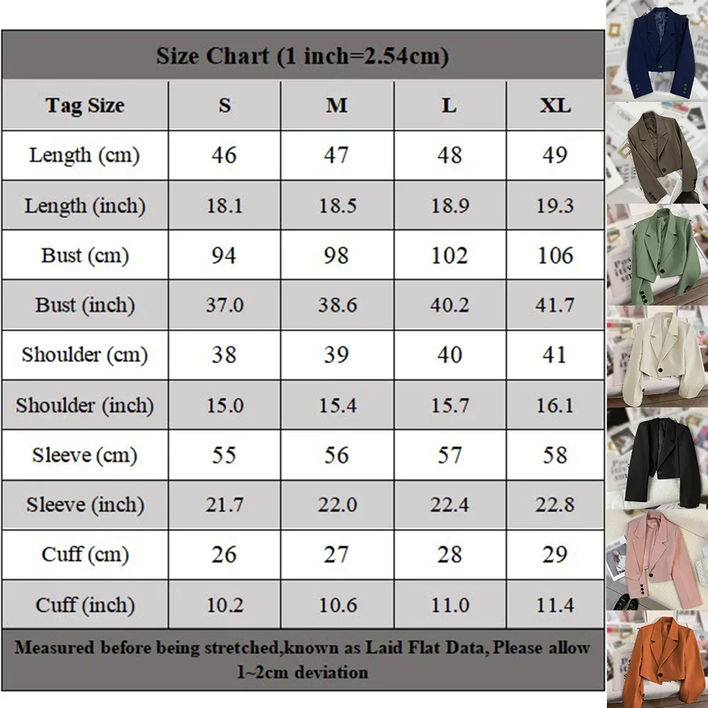 여성용 긴 소매 단추 업 짧은 블레이저, 우아한 사무실 올 매치 세트 재킷