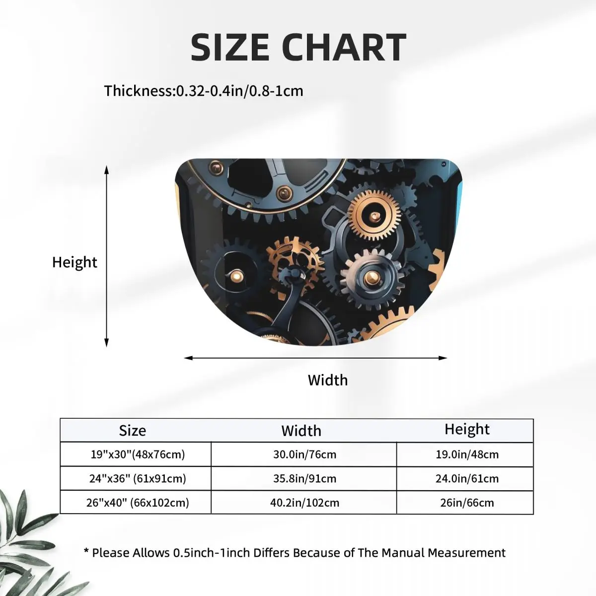 Mechanical Machine Gears Steampunk Style Soft Flannel Half Round Doormat Non Slip Bathroom Mat Absorbent Floor Carpet for Garage