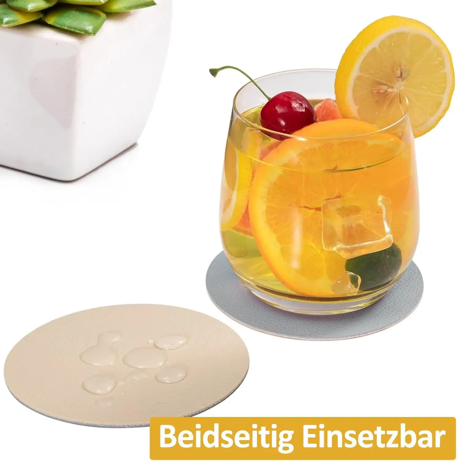 【12 Pcs Premium Coaster Set】Thick Round Heatproof Pads,2-Layer Leather with Waterproof Base, for Hot Cups, Home Decor, Hotel Use