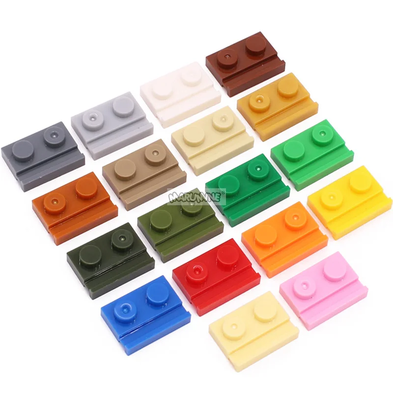 Marumine 50PCS Modified Plate 1x2 with Door Rail Idea MOC Brick 32028 Compatible Assembles Particles DIY Building Blocks Part