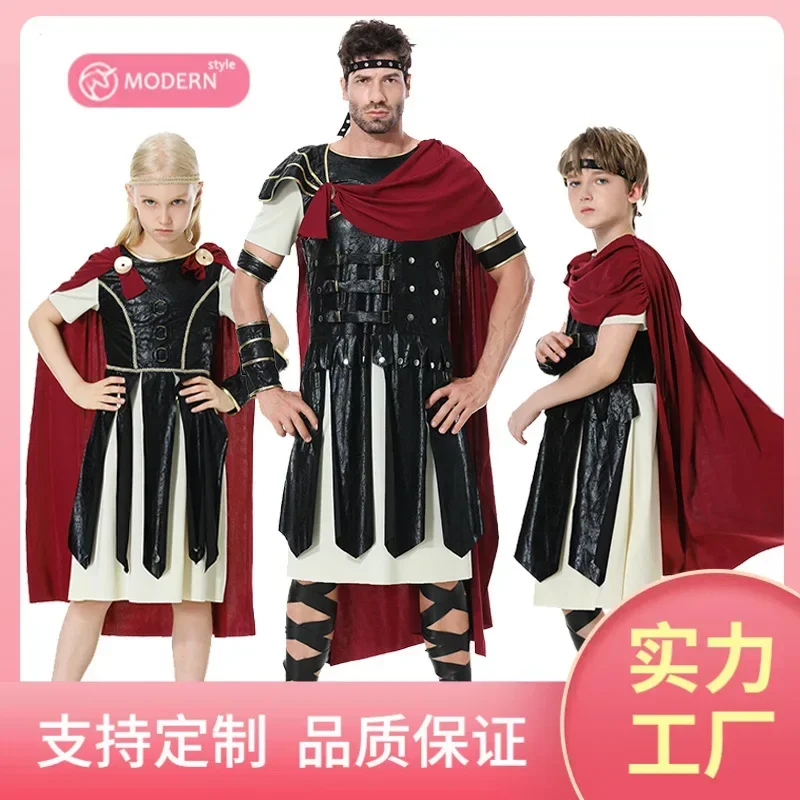2025New Halloween Alten Römischen Krieger Schild Schwert Gladiator Cosplay Rollenspiel Kostüm Eltern-kind-Outfit