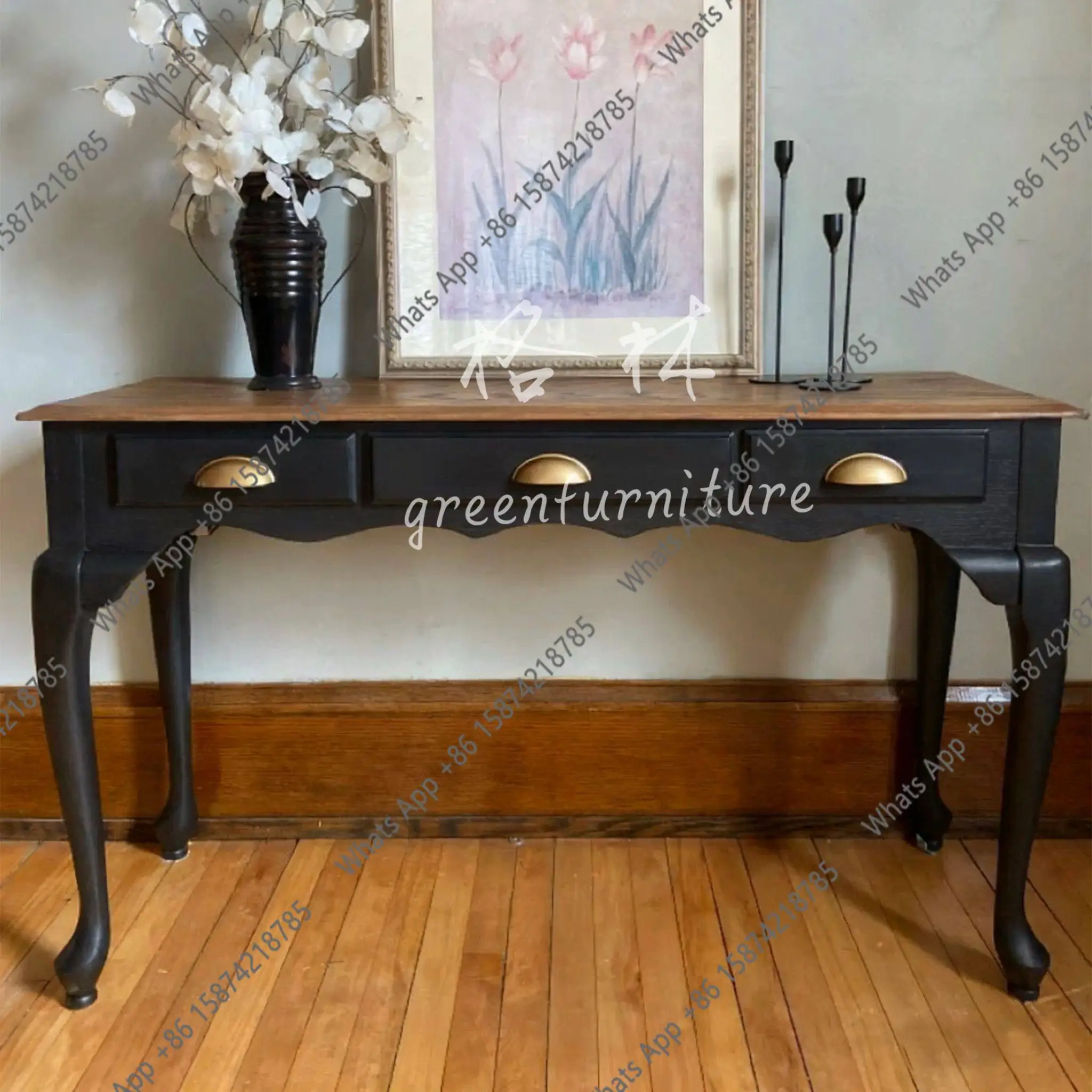 

American retro solid wood entrance table/black drawer partition table/French classical entrance entrance table