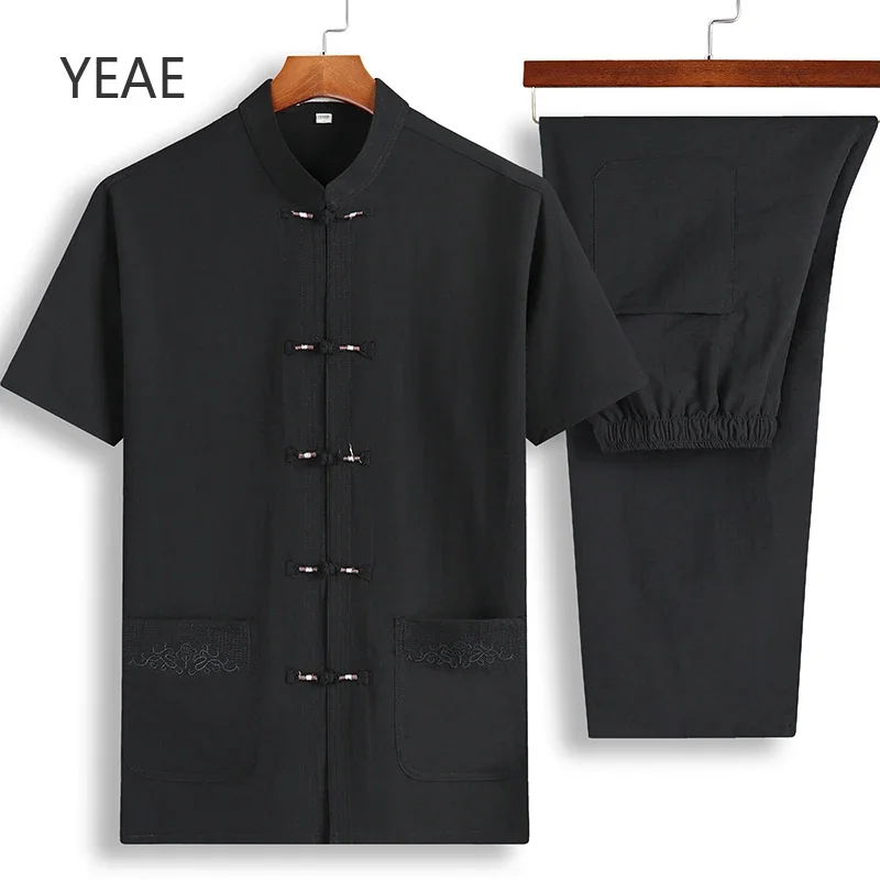 

Billy Men 2 Piece Outfit Set High Quality Simple and Fashionable T-shirt Clothing Summer 2025 Tang Suit Embroidery Button Pocket