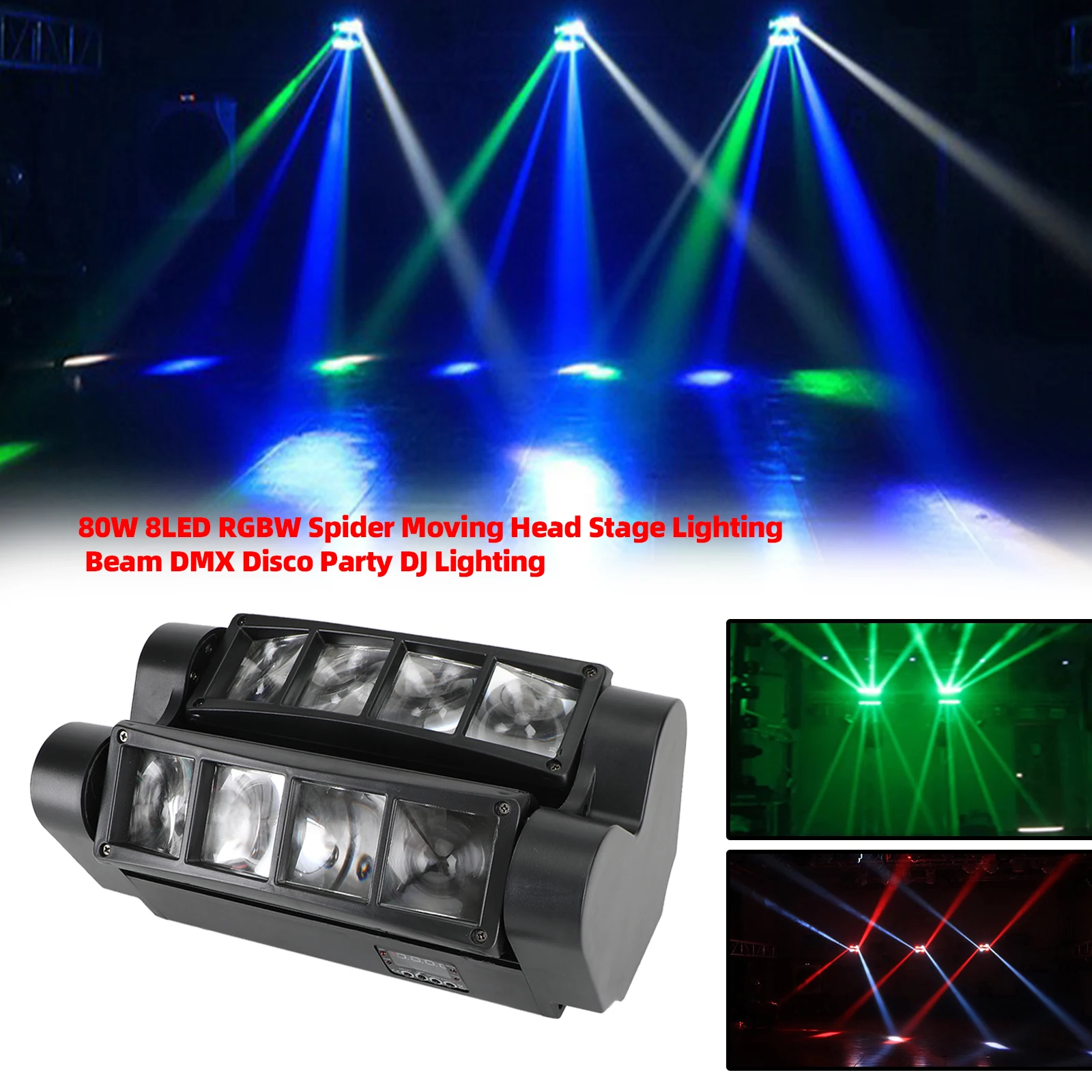 

80W 8LED RGBW Spider Moving Head Stage Lighting Beam DMX Disco Party DJ Lighting