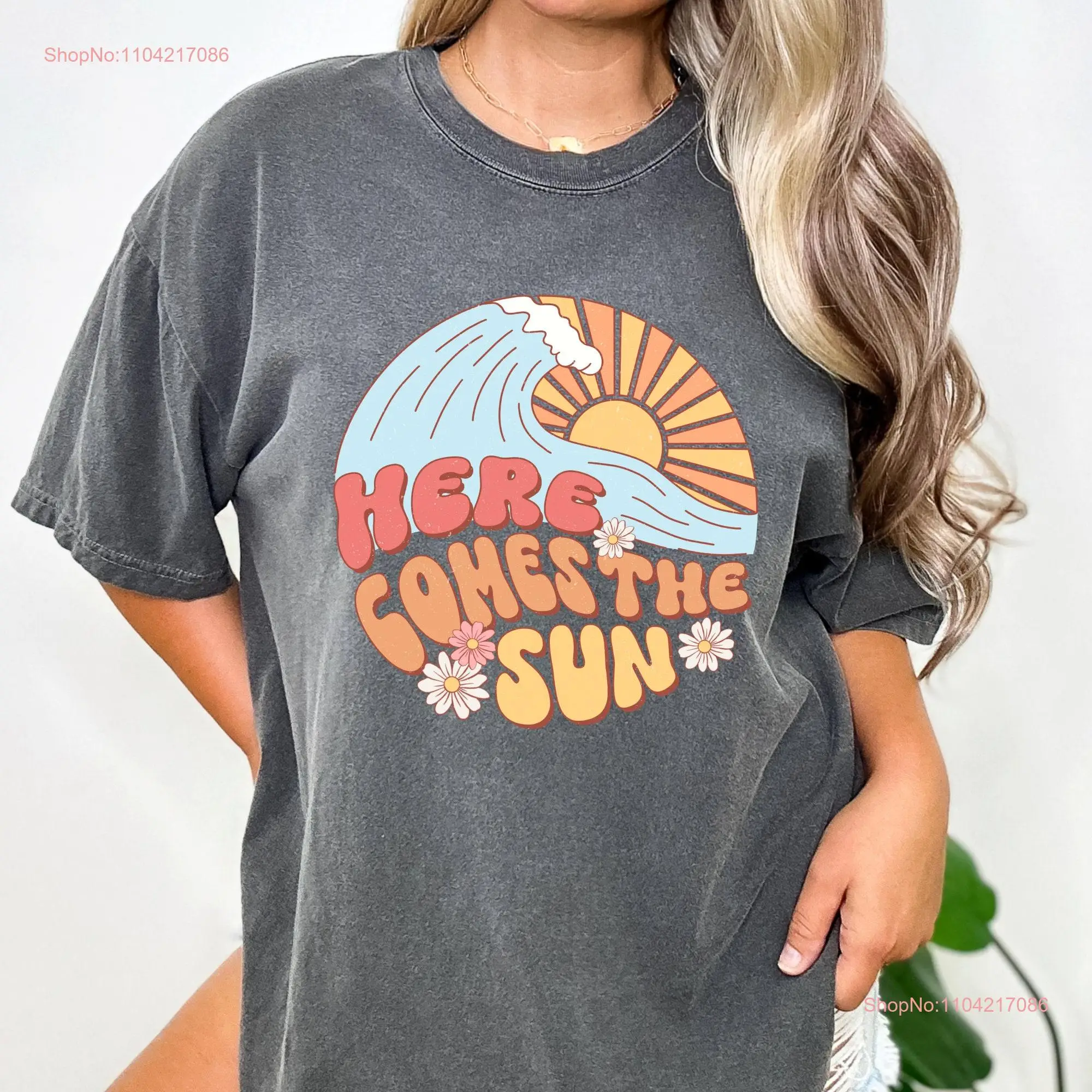 Here Comes The Sun T Shirt Retro Summer Vacation Trip Wanderlust Hot Waves Beach long or short sleeves