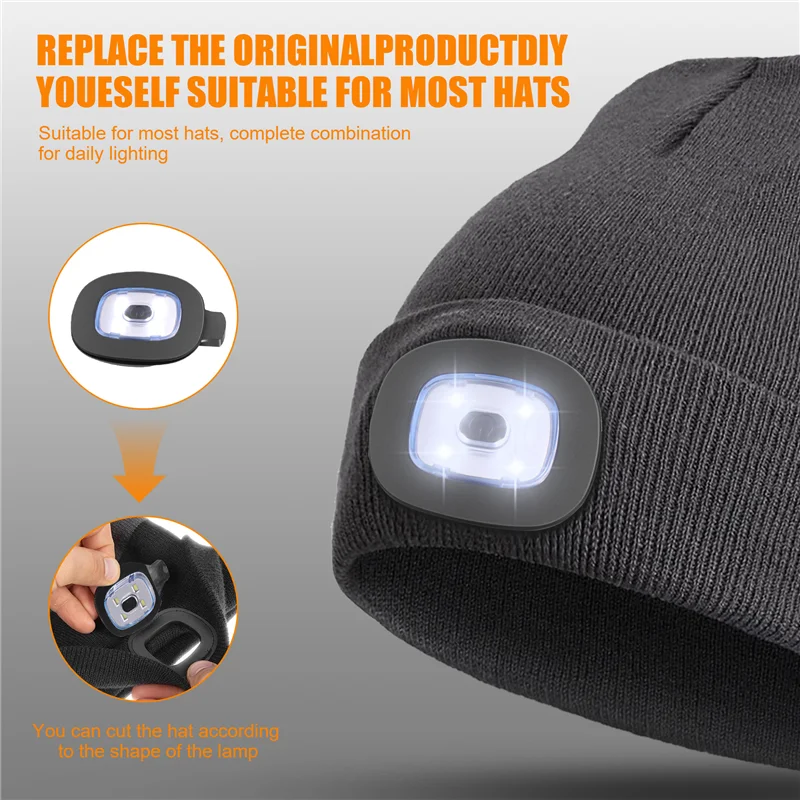 CYCLI-USB Rechargeable Light For LED Knit Beanie Hat, 4 Pieces, Strong Medium And Weak Light Mode LED Hat Light USB LED Lights