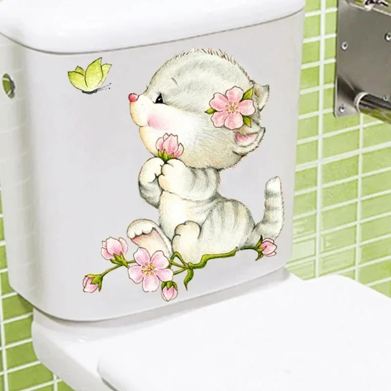 New Cute Animal Cat PVC Self-adhesive Art Mural 3D Cartoon Vivid Cats Toilet Wall Stickers For Kids Baby Rooms Poster Home Decor