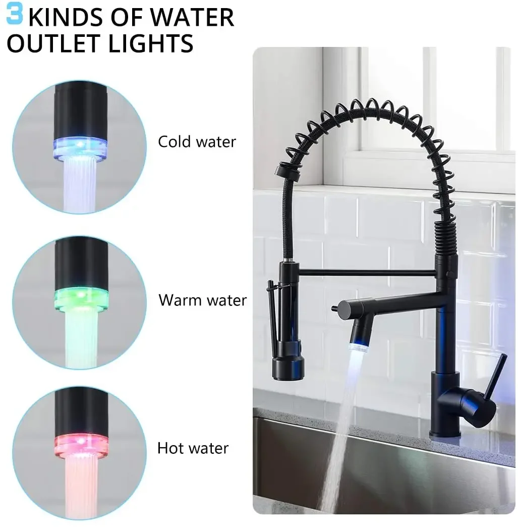 005 Kitchen Sink Faucet Faucet Black Taps Pull-down Sprayer Brass Ceramic Modern Contemporary Single Handle Spring 5 Years Pull