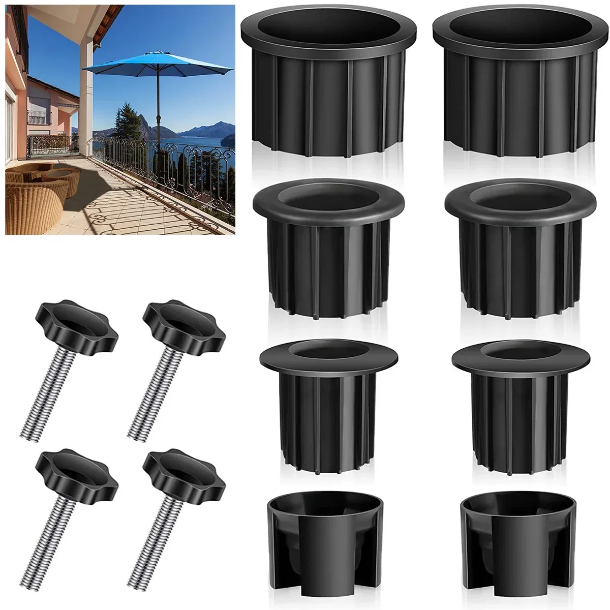 

12Pcs Patio Umbrella Base Parts Plastic Stand Replacement Parts Wearproof Umbrella Base Bracket Hole Ring Cover with M8 Screws