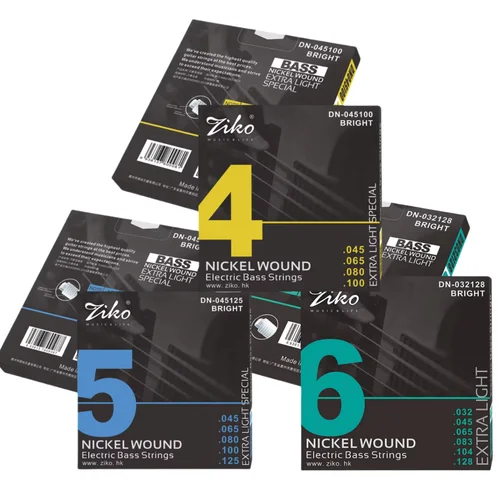 Cuerdas para bajo eléctrico ZIKO, 4/5/6 cuerdas para bajo/núcleo de aleación hexagonal y herida en níquel/accesorios para instrumentos de bajo de guitarra eléctrica