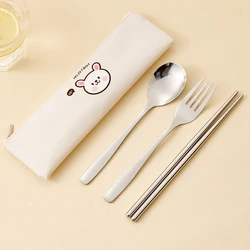 WORTHBUY Dinnerware Set Stainless Steel Cutlery Set With Tableware Bag Kitchen Utensil Travel Portable Spoon Fork Chopsticks