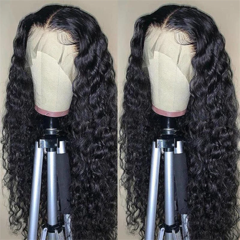 Wig with African-style small curls, 13*4 lace front, middle parting, long curly synthetic hair, high-temperature fiber headpiece