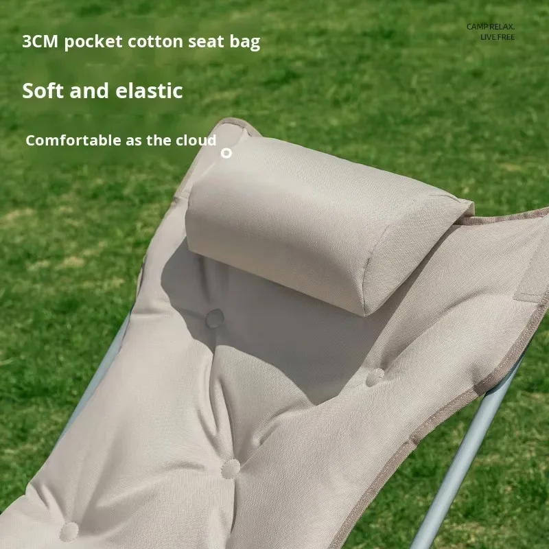 Reclining Folding Garden Chair Stainless Steel Frame Oxford Fabric Moon Chair Portable Outdoor Camping Office Nap Essential