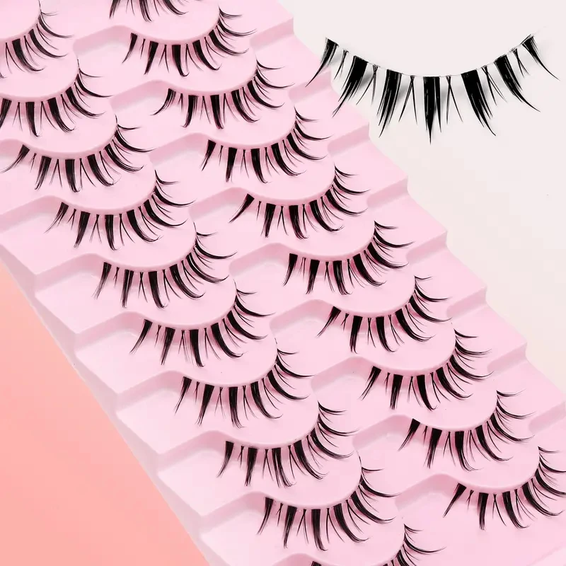 10 pares de pestañas postizas anime con estilo de los pequeños diablos, con tallos transparentes naturales, efectos espectaculares y reutilizables.