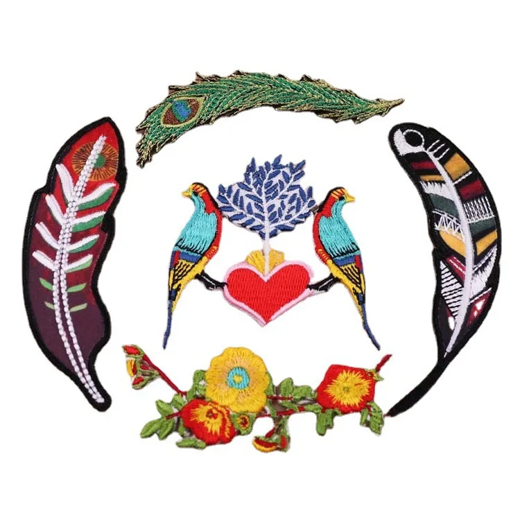 Embroidered Cloth Stickers Personalized DIY Mandarin Duck Feathers Flowers Hole Repair Clothing Patches