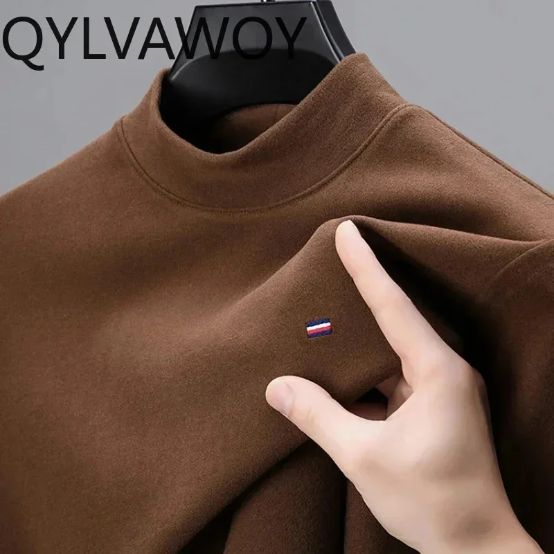 QYLVAWOY T-Shirts for Men Clothing Autumn Winter Mens T Shirts Loose Fit Casual Long Sleeve Top Solid Color 2025 Camiseta Hombre