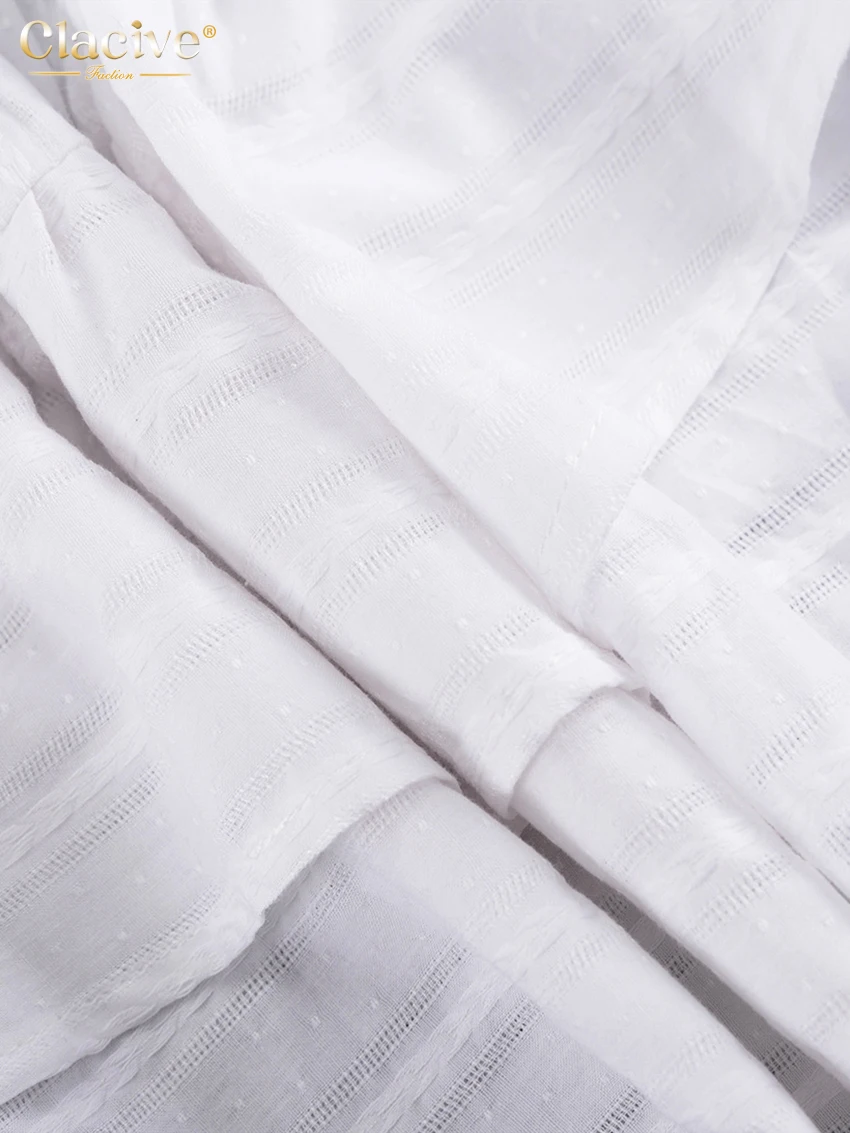 Clacive Sexy Slim White Cotton 2 Pieces Set For Woman Fashion Long Sleeve Crop Top With High Waist Pleated Mini Skirt Set Female