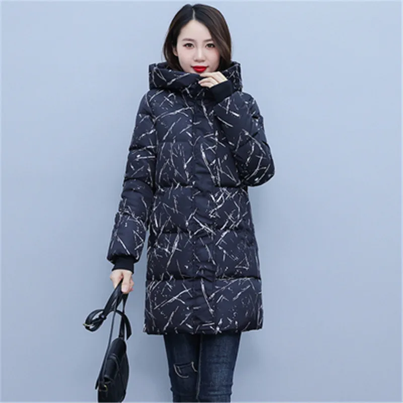 Warm Thick 2022 New Medium long Parka Coat Women Winter Female Jacket Hooded Ladies Floral Down Cotton Jacket Overcoat A1110